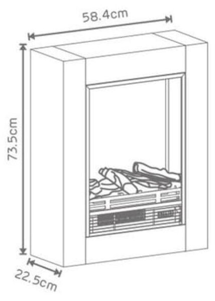 Elektrický krb 750–1500 W z oceli a bílého dřeva s realistickým efektem plamenů, 59 x 23 x V 74 cm
