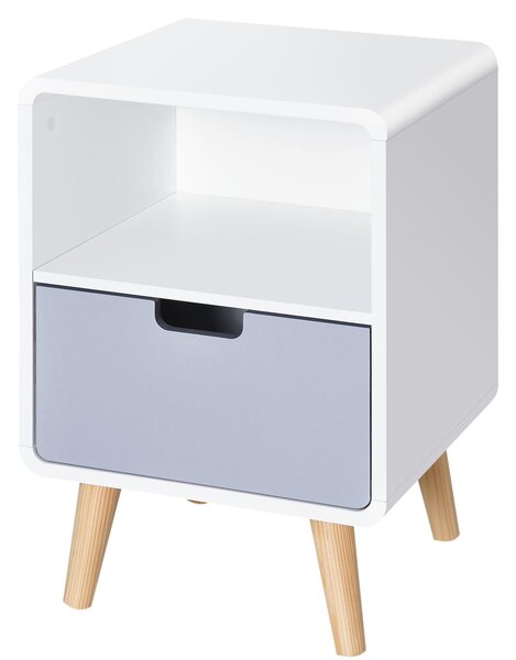 HOMCOM Skandinávský noční stolek 40D x 38Š x 58V cm se zásuvkou + nikou v bílé, modrošedé a šedé dřevě | Aosom
