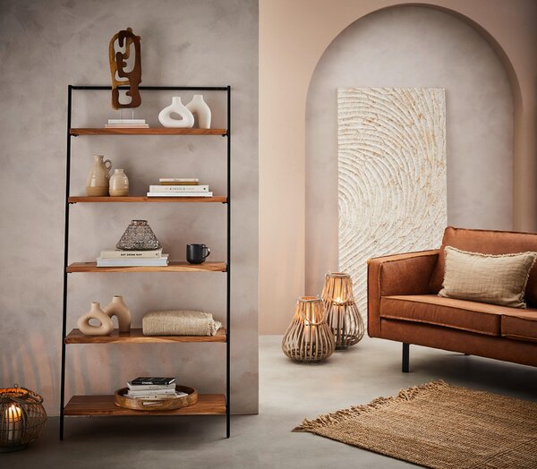 REGÁL, černá, barvy akácie, železo, akácie, 80/170/35 cm Ambia Home - Knihovny