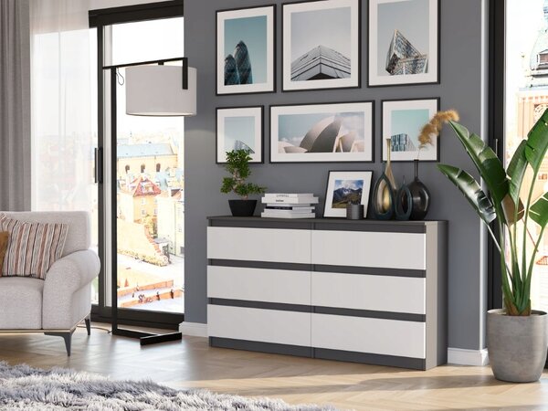 KOMODA 140 CM SKŘÍŇKA 6 ZÁSUVEK PL R-140 ANTRACIT MIX