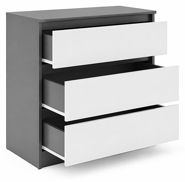 Moderní komoda se 3 zásuvkami | Bílá přídavná skříňka | Komoda se zásuvkami 70 x 74,5 x 40 cm | Do ložnice, obývacího pokoje a předsíně, antracitová / bílá