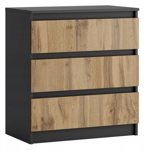 Moderní komoda se 3 zásuvkami | Bílá přídavná skříňka | Komoda se zásuvkami 70 x 74,5 x 40 cm | Do ložnice, obývacího pokoje a předsíně, antracitová / Wotan