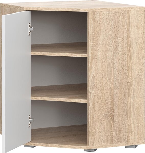 Komoda FAUSKE – prostorná – hranatá – dub Sonoma – bílá – šířka 58 cm, výška 74 cm, hloubka 58 cm