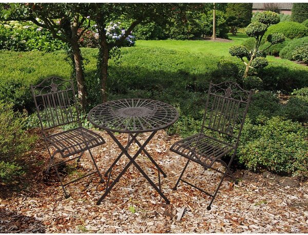 Tmavě hnědý kovový zahradní jídelní set pro 2 – Garden Pleasure