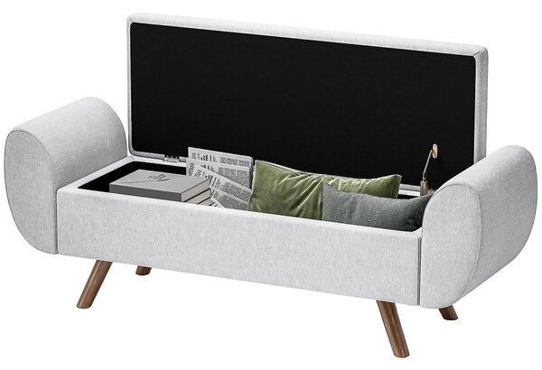 HOMCOM Úložná Lavice 53,8L Ottoman Úložný Box na Konci Postele s Polstrovaným Lněným Sedákem a Opěrkami Rukou, pro Obývací Pokoj, Ložnici, Předsíň, 13
