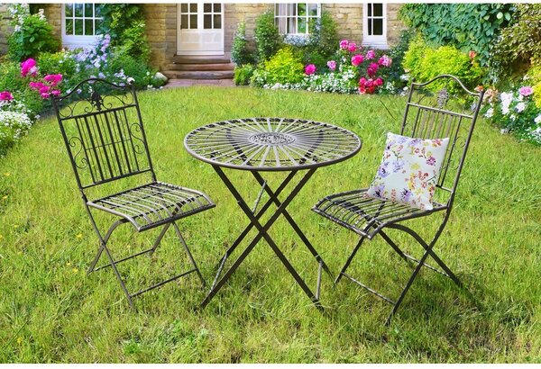 Tmavě hnědý kovový zahradní jídelní set pro 2 – Garden Pleasure