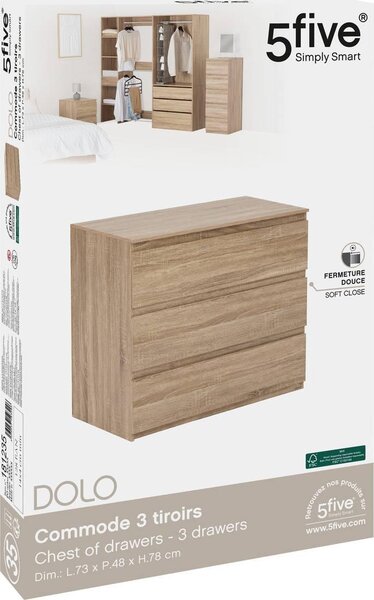 Komoda se 3 zásuvkami "dolo" s efektem přírodního dřeva - 5 five simply smart