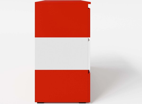 Komoda - 80 x 77 cm - 3 zásuvky - červená - bílá - s LED podsvícením