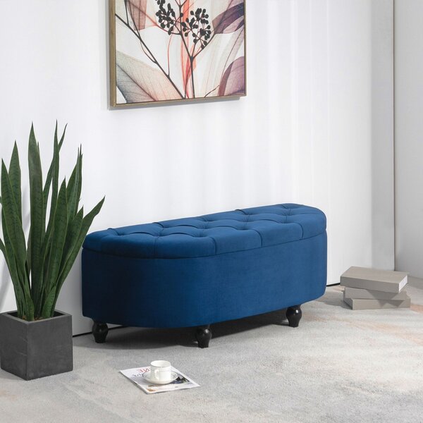 HOMCOM Úložná lavička, prošívaný design polokruhové úložné truhly, otomany s sametovým potahem, nohy z kaučukového dřeva, pro obývací pokoj, ložnici