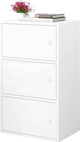 Moderní prostorná komoda se 3 policemi skříňka velká bílá skandinávský loft styl retro