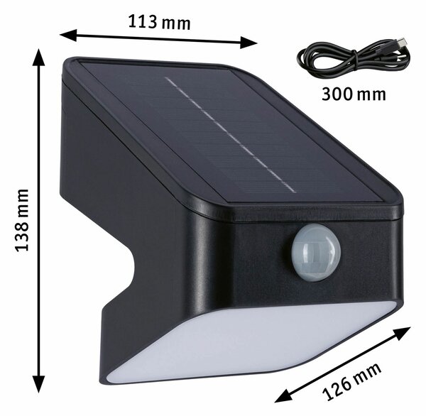PAULMANN Solární LED osvětlení zdí Lesly pohybové čidlo IP65 hranaté 113x126mm 3000K 5,5W antracit umělá hmota