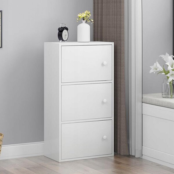 Moderní prostorná komoda se 3 policemi skříňka velká bílá skandinávský loft styl retro
