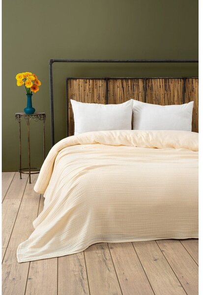 Krémový mušelínový přehoz 220x250 cm Muslin – Mijolnir
