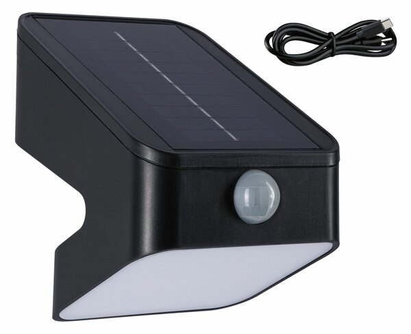 PAULMANN Solární LED osvětlení zdí Lesly pohybové čidlo IP65 hranaté 113x126mm 3000K 5,5W antracit umělá hmota