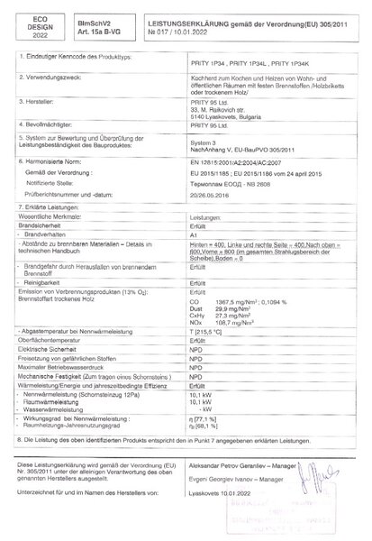 EEK A - Krbová kamna PRITY 1P34 10,1 kW s troubou a plechem Kamna vlevo
