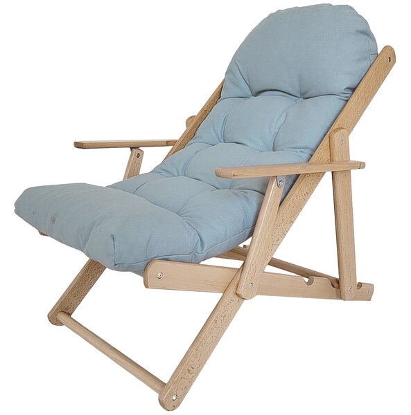 HOMCOM Skládací a polohovací dřevěná relaxační židle s tlustým polstrovaným polštářem - 71 x 89 x 96 cm, šedá | Aosom