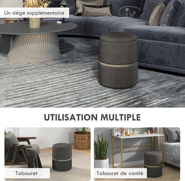 HOMCOM Pouf, otoman a úložný prostor, sametové manšestr, moderní design, 36 x 36 x 44 cm, do obývacího pokoje, ložnice, šedý | Aosom