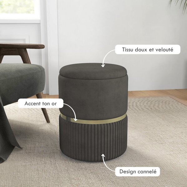HOMCOM Pouf, otoman a úložný prostor, sametové manšestr, moderní design, 36 x 36 x 44 cm, do obývacího pokoje, ložnice, šedý | Aosom