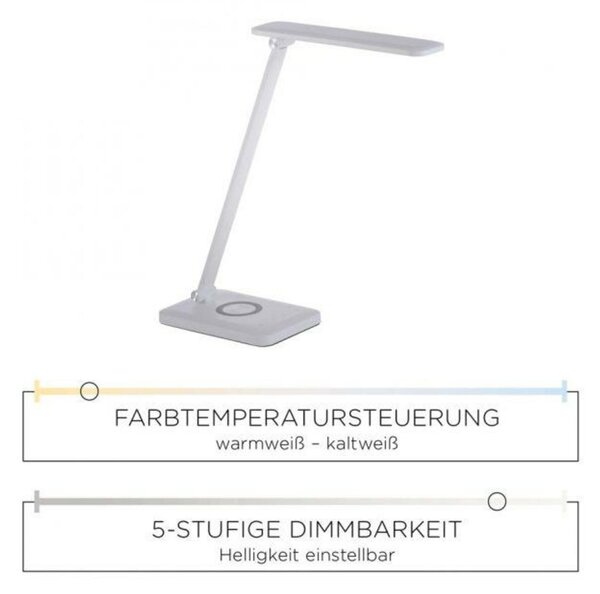 LEUCHTEN DIREKT is JUST LIGHT LED stolní lampa, bílá, bezdrátové QI-nabíjení, dotykový stmívač, CCT 2700-5000K