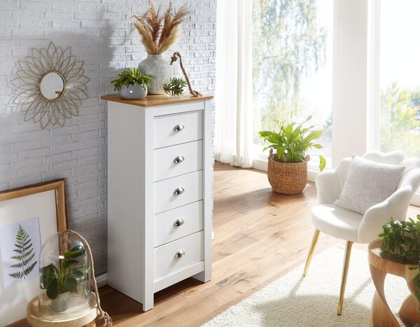 S 5 zásuvkami 53x114x39 cm komoda bílá / dub moderní | Wohnling