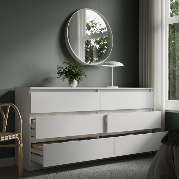 Home Collective Komoda s 6 zásuvkami | Komoda do obývacího pokoje | Spousta úložného prostoru díky 6 zásuvkám, šířka 160 cm | Nábytek do ložnice, předsíně a šatny | 160 x 77,5 x 35 cm | bílá