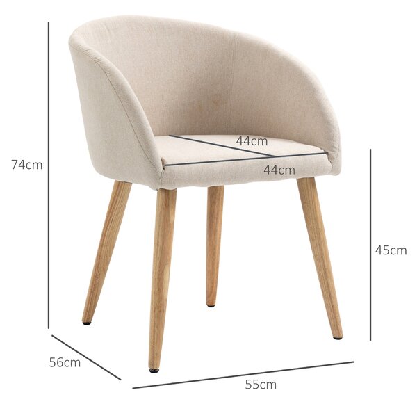 HOMCOM Sada 2 jídelních židlí - Skandinávský design - Zúžené skloněné nohy z kaučukového dřeva - Ergonomický potah s opěradlem a područkami v lnu béžo