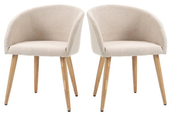 HOMCOM Sada 2 jídelních židlí - Skandinávský design - Zúžené skloněné nohy z kaučukového dřeva - Ergonomický potah s opěradlem a područkami v lnu béžo