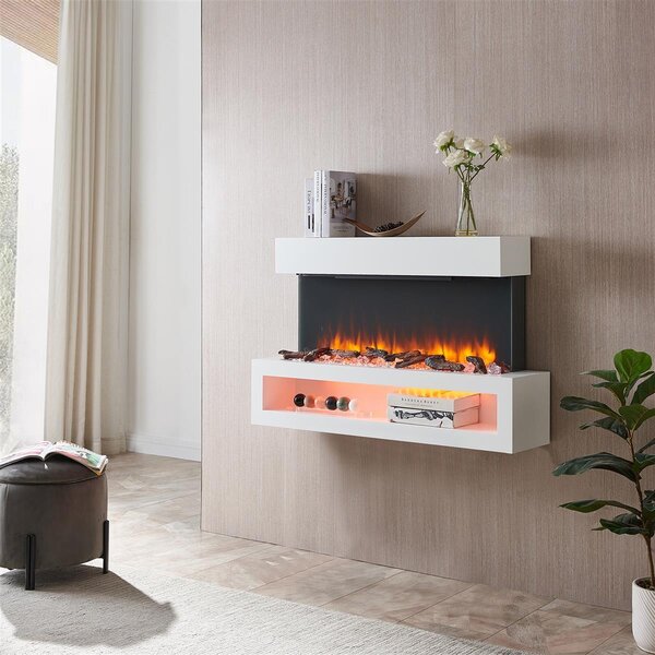 Elektrický nástěnný krb BALDERIA Nikos – výkon až 2000 W, 3D efekt plamenů, bílý