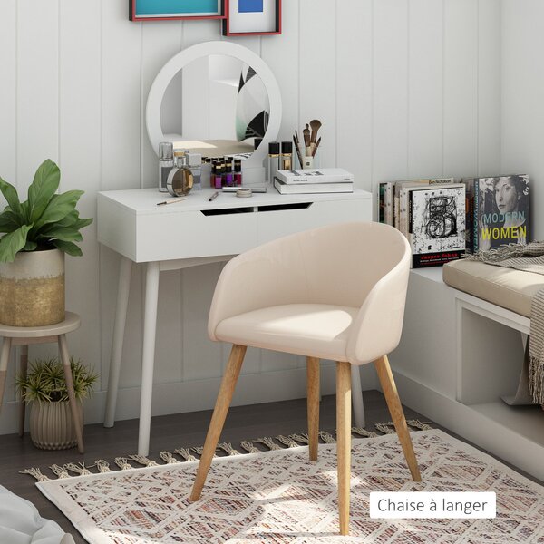 HOMCOM Sada 2 jídelních židlí - Skandinávský design - Zúžené skloněné nohy z kaučukového dřeva - Ergonomický potah s opěradlem a područkami v lnu béžo