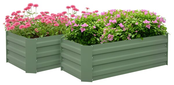 Outsunny Sada 2 obdélníkových vyvýšených zahradních květináčů 100L x 50W x 30H cm - Zelený vlnitý ocel | Aosom