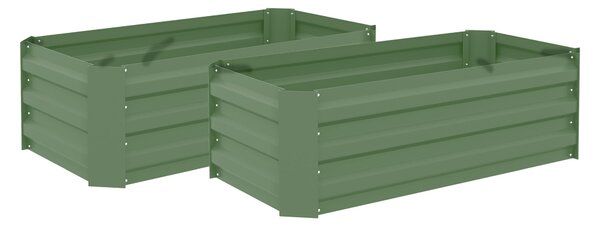 Outsunny Sada 2 obdélníkových vyvýšených zahradních květináčů 100L x 50W x 30H cm - Zelený vlnitý ocel | Aosom