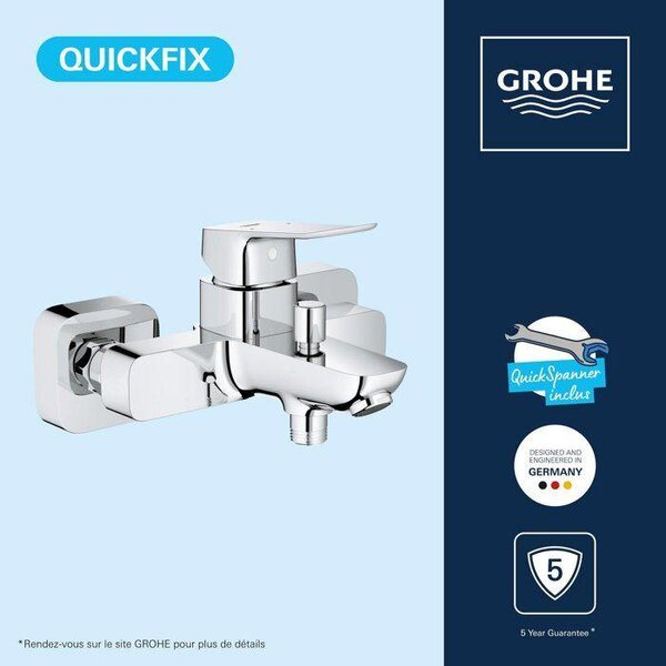 Nástěnná vanová baterie, GROHE DICE, chrom, SilkMove, FastFixation, omezovač průtoku