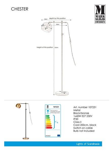 Černo-bronzová volně stojící lampa Markslöjd Chester