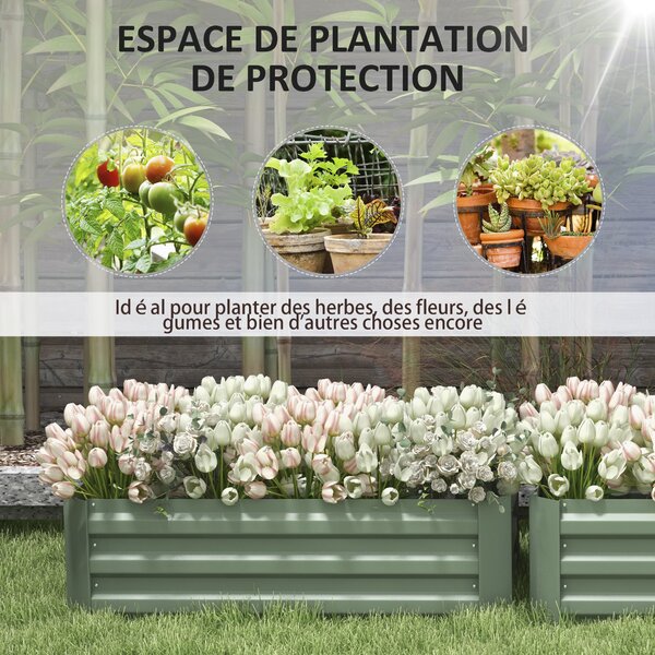Outsunny Sada 2 obdélníkových vyvýšených zahradních květináčů 100L x 50W x 30H cm - Zelený vlnitý ocel | Aosom