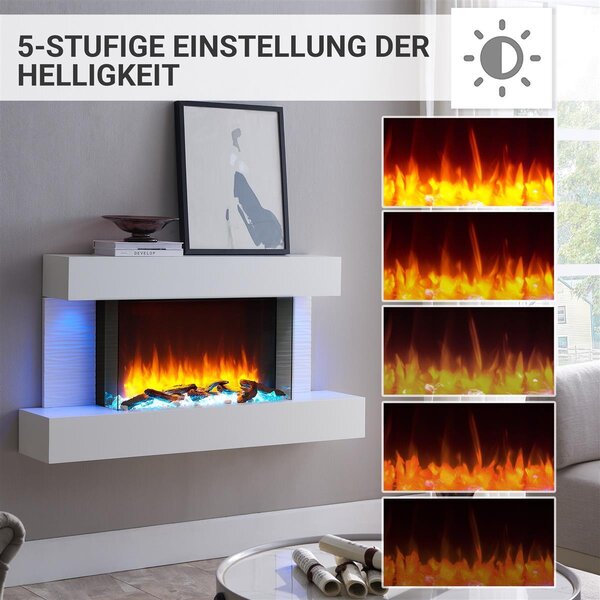 Elektrický nástěnný krb BALDERIA Aieda – výkon až 2000 W, 3D efekt plamenů, bílý