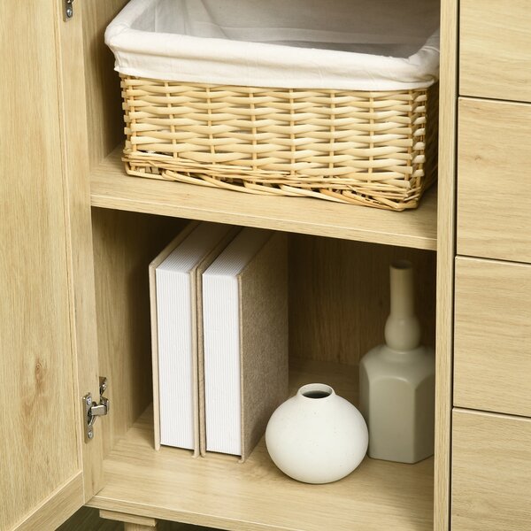 Úložný kabinet HOMCOM z ratanu s dvířky z proutí a 4 zásuvkami, do jídelny, obývacího pokoje, ložnice, 80 x 38 x 80,5 cm, efekt přirozeného dřeva | Ao