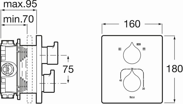 Roca Insignia Rose Gold vanová baterie pod omítku s termostatem || A5A0C3ARG0