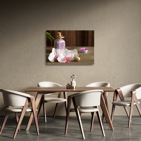 Skleněný obraz - Svíčka a orchideje (70x50 cm)