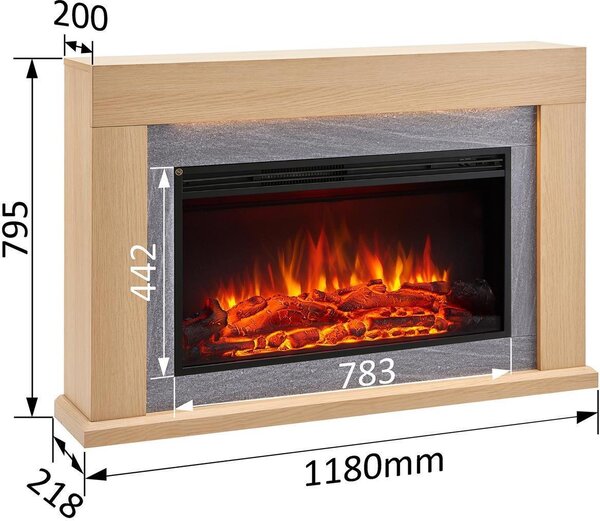Elektrický krb BALDERIA Xerxes – topný výkon až 2000 W, světlý dub