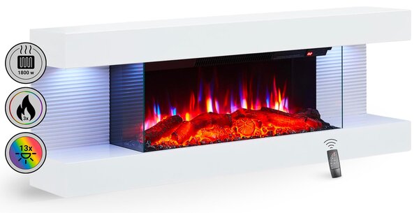 Elektrický nástěnný krb BALDERIA Lumina – topný výkon až 1800 W, 3D efekt plamenů, bílý