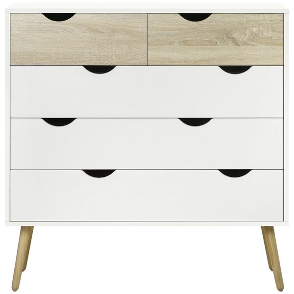 HOMCOM Skandinávský Design 5-Šuplíková Komoda Z Obalových Desek 99 x 39 x 101 cm Bílá Světle Dubová | Aosom