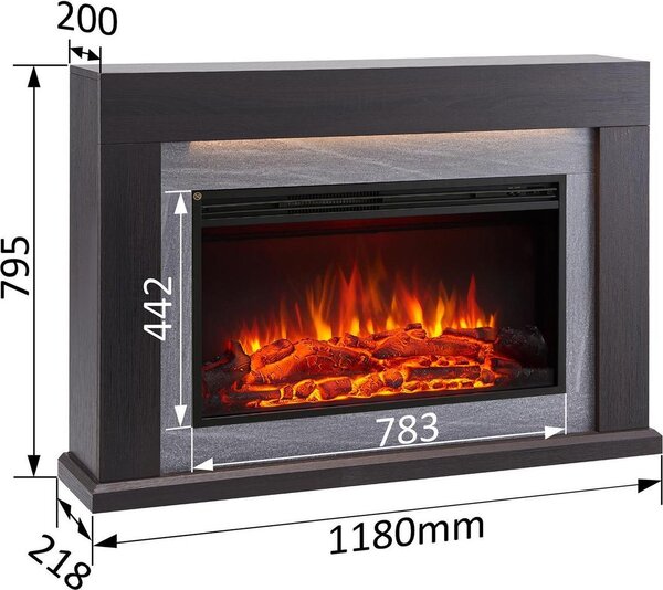 Elektrický krb, stojací model BALDERIA Xerxes – výkon až 2000 W, tmavý dub
