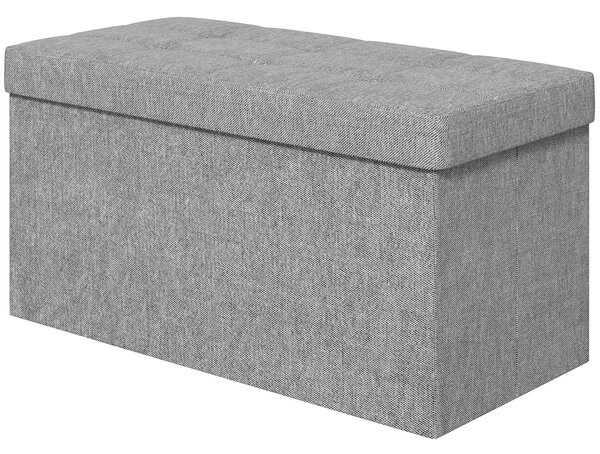 HOMCOM Úložná Lavice Ottoman, 76 x 38 x 38 cm, 84L, skládací, na konci postele, podnožka, s víkem, do předsíně, obývacího pokoje, prošívaná, světlá še