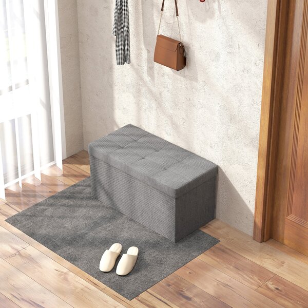 HOMCOM Úložná Lavice Ottoman, 76 x 38 x 38 cm, 84L, skládací, na konci postele, podnožka, s víkem, do předsíně, obývacího pokoje, prošívaná, světlá še
