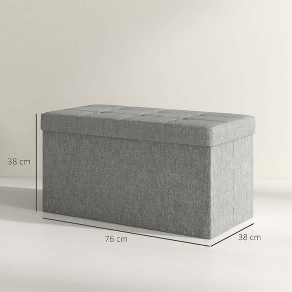HOMCOM Úložná Lavice Ottoman, 76 x 38 x 38 cm, 84L, skládací, na konci postele, podnožka, s víkem, do předsíně, obývacího pokoje, prošívaná, světlá še
