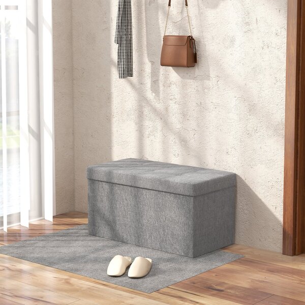 HOMCOM Úložná Lavice Ottoman, 76 x 38 x 38 cm, 84L, skládací, na konci postele, podnožka, s víkem, do předsíně, obývacího pokoje, prošívaná, světlá še