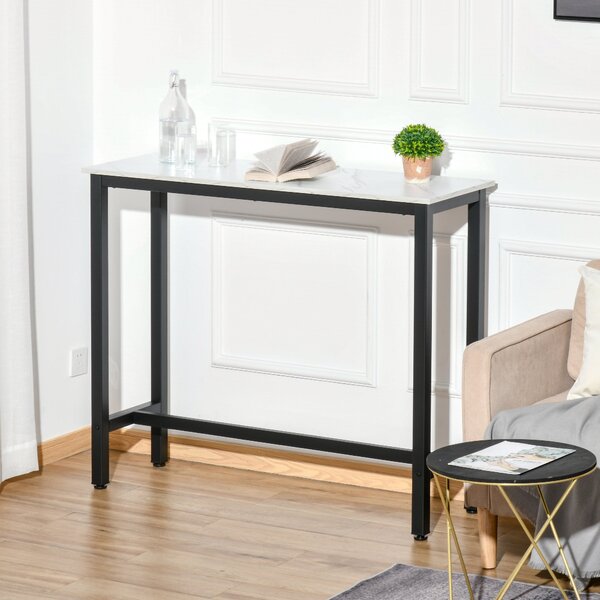 HOMCOM Vysoký Barový Stůl - 120L x 40W x 100H cm - Černý Ocelový Rám, Bílé Mramorové Víko | Aosom