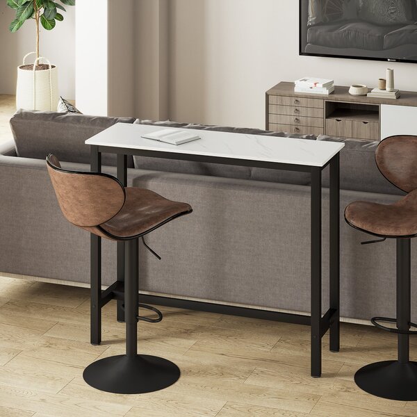 HOMCOM Vysoký Barový Stůl - 120L x 40W x 100H cm - Černý Ocelový Rám, Bílé Mramorové Víko | Aosom