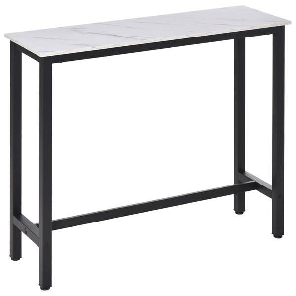 HOMCOM Vysoký Barový Stůl - 120L x 40W x 100H cm - Černý Ocelový Rám, Bílé Mramorové Víko | Aosom