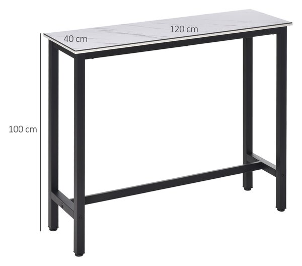 HOMCOM Vysoký Barový Stůl - 120L x 40W x 100H cm - Černý Ocelový Rám, Bílé Mramorové Víko | Aosom
